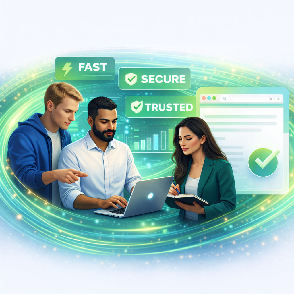 Team building a clean, trust-focused website